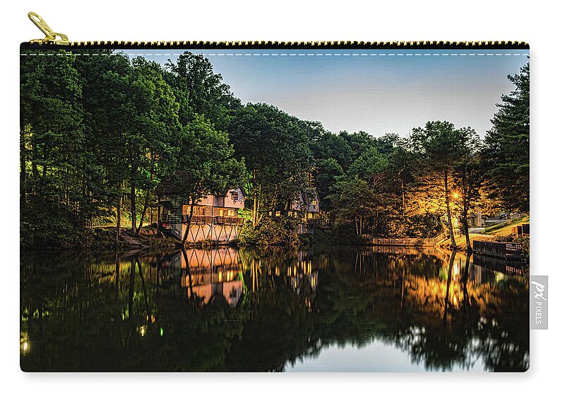 Cabin Zip Pouch featuring the photograph Cabin Reflections by David Hart