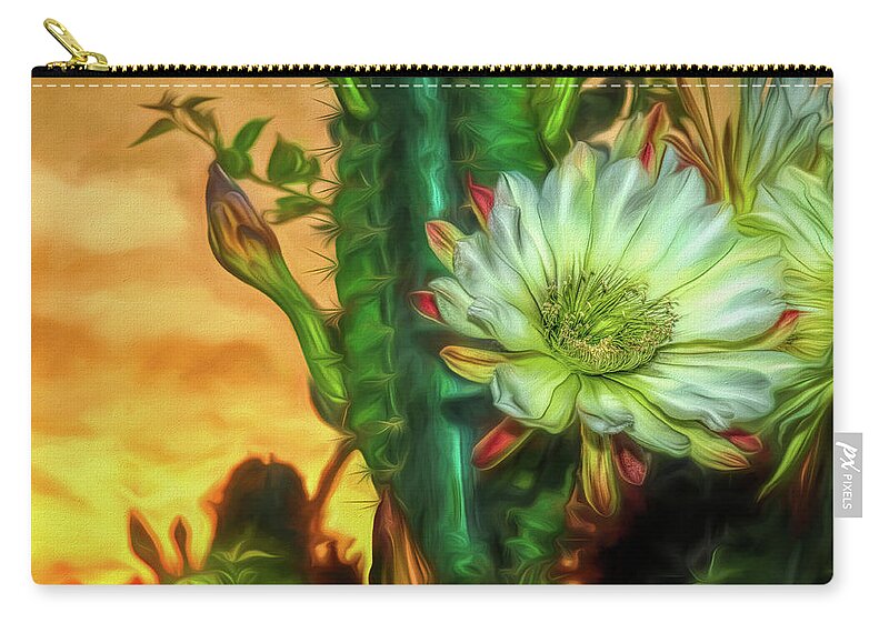 Cactus Zip Pouch featuring the photograph Cactus Flower at Sunrise by Pete Rems