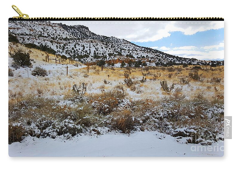 Southwest Landscape Zip Pouch featuring the photograph Cactus in the snow by Robert WK Clark
