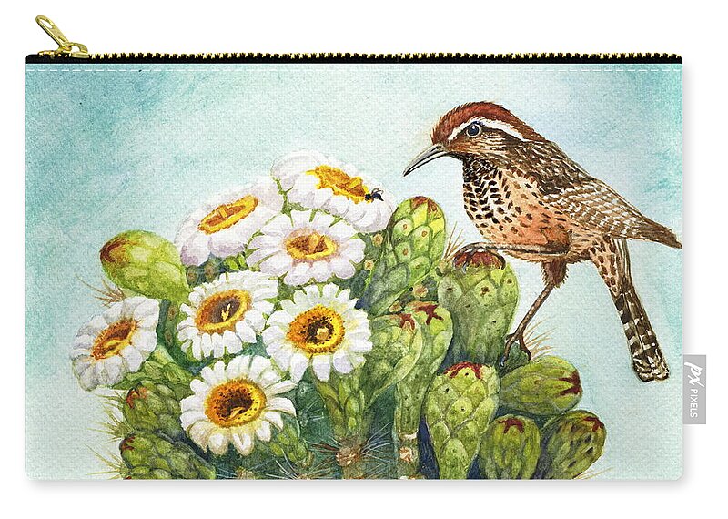 Cactus Wren Zip Pouch featuring the painting Cactus Wren and Saguaro by Marilyn Smith