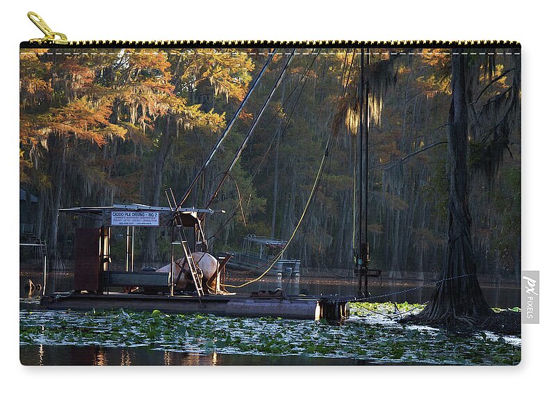 Autumn Zip Pouch featuring the digital art Caddo Pile Driving - Rig 2 by Lana Trussell