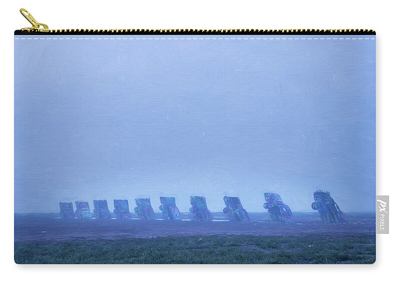 Joan Carroll Zip Pouch featuring the photograph Cadillacs in the Mist II by Joan Carroll