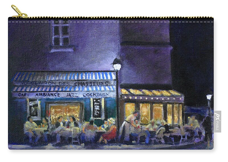 Paris Nightlife Zip Pouch featuring the painting Cafe Clairon by David Zimmerman