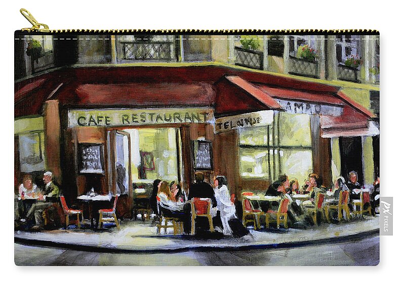 The Paris Cafe Scene Fascinates Me And I Always Project My My Ideas On The Unsuspecting Customers Zip Pouch featuring the painting Cafe Regulars by David Zimmerman