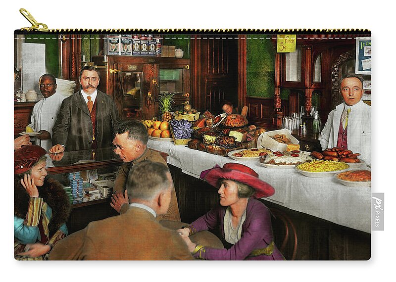 Color Zip Pouch featuring the photograph Cafe - Temptations 1915 by Mike Savad