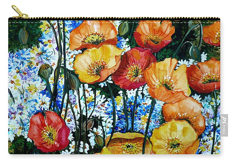 Poppy Painting Flower Painting Floral Painting California Poppy Painting Yellow Painting Orange Painting Botanical Painting Wild Poppy Painting Zip Pouch featuring the painting California Dreamz by Karin Dawn Kelshall- Best