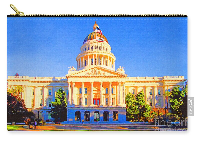 Cityscape Zip Pouch featuring the photograph California State Capitol . Painterly by Wingsdomain Art and Photography