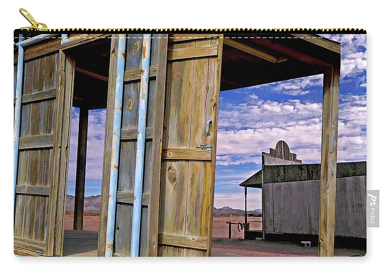 Vintage Zip Pouch featuring the mixed media Call of the Lost Saloon 3 by Lynda Lehmann