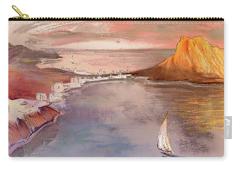 Spain Zip Pouch featuring the painting Calpe at Sunset by Miki De Goodaboom