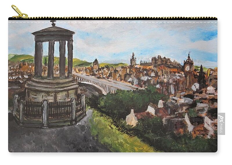 Edinburgh Zip Pouch featuring the painting Calton Hill over Auld Reekie by C E Dill