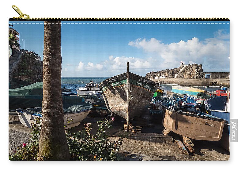 Madeira Zip Pouch featuring the photograph Camara de Lobos harbor by Claudio Maioli