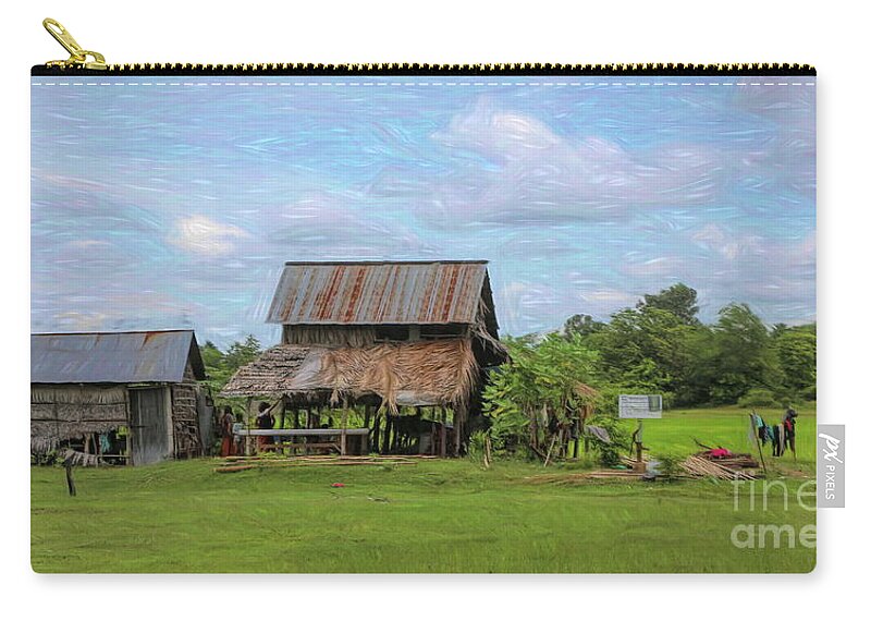 Cambodia Zip Pouch featuring the digital art Cambodia Home Landscape Paint by Chuck Kuhn