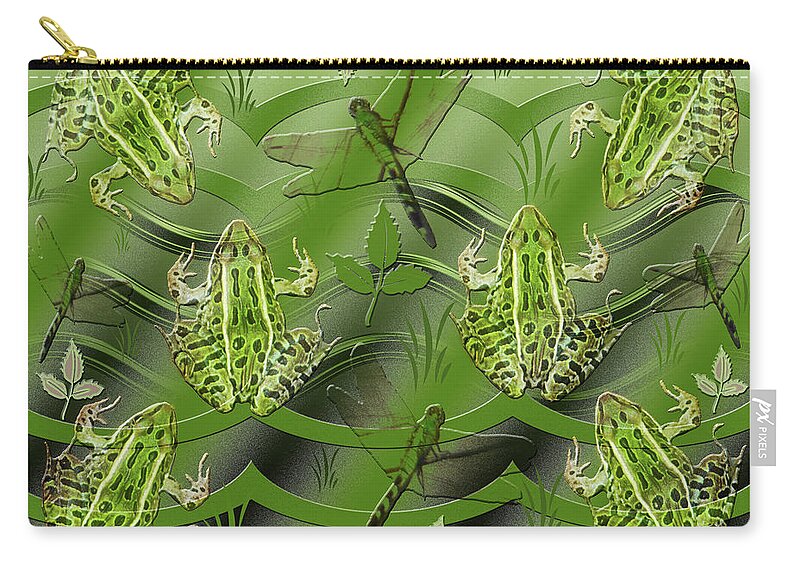 Camo Zip Pouch featuring the photograph Camo Frog Dragonfly by Rockin Docks Deluxephotos