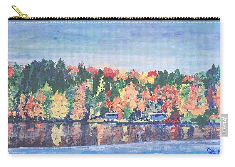 Fall Zip Pouch featuring the painting Camp Archbald at Ely Lake by Christine Lathrop