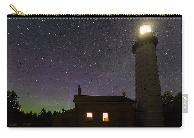 Aurora Zip Pouch featuring the photograph Cana Island Northern Lights by Paul Schultz