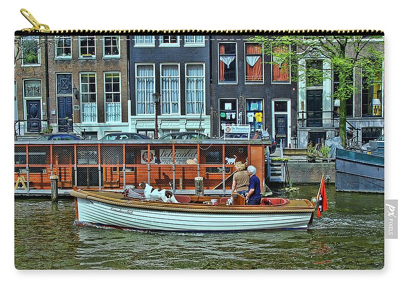 Amsterdam Canal Traffic Zip Pouch featuring the photograph Amsterdam Canal Scene 10 by Allen Beatty