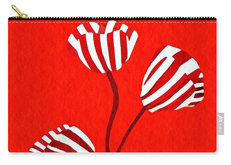 Tulip Zip Pouch featuring the mixed media Candy Stripe Tulips by Sarah Loft