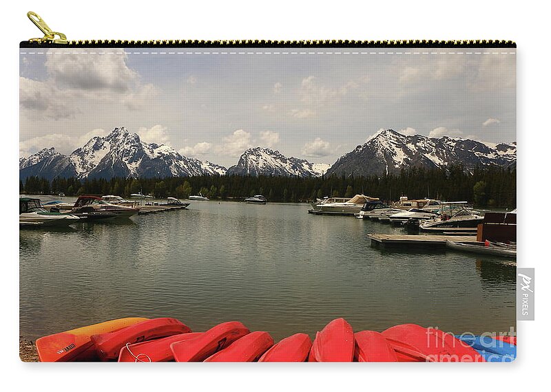 Sailing Boat Zip Pouch featuring the photograph Canoe Meeting At Jackson Lake by Christiane Schulze Art And Photography