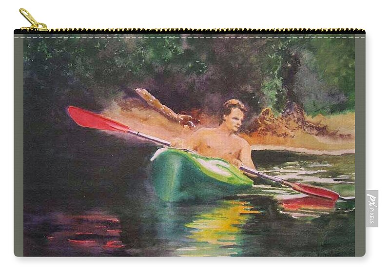 Canoe Zip Pouch featuring the painting Canoe on the Black by Bobby Walters