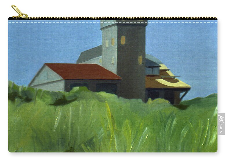 Lighthouse Zip Pouch featuring the painting Life Saving Building on Cape Cod in 1978 by Nancy Griswold