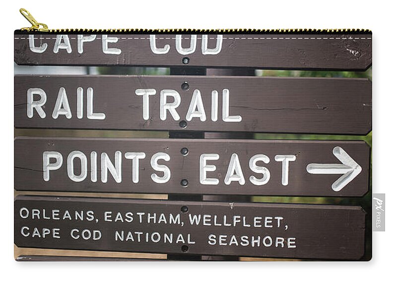 Cape Zip Pouch featuring the photograph Cape Cod Rail Trail Sign Eastham by Toby McGuire