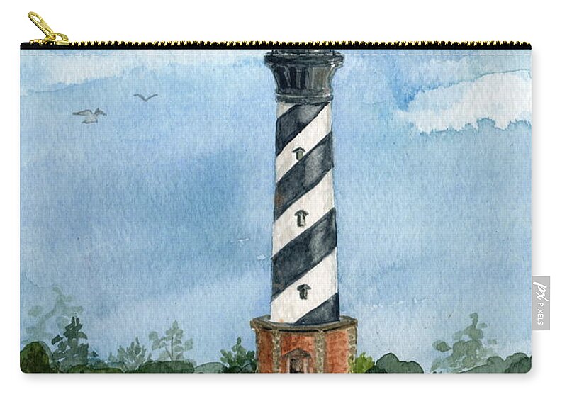 Cape Hatteras Lighthouse Zip Pouch featuring the painting Cape Hatteras Lighthouse by Nancy Patterson