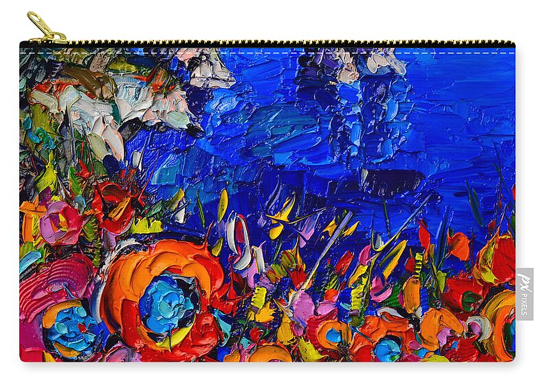 Capri Carry-all Pouch featuring the painting Capri Faraglioni Italy Colors Modern Impressionist Palette Knife Oil Painting By Ana Maria Edulescu by Ana Maria Edulescu