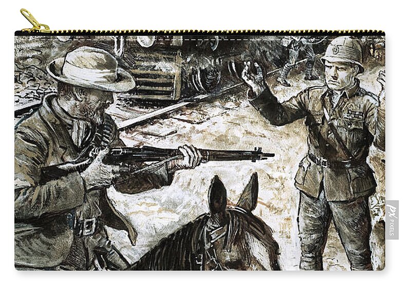 Churchill Zip Pouch featuring the painting Capture of Winston Churchill during the Boer War by English School
