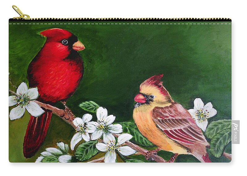 Cardinals Zip Pouch featuring the painting Cardinal Couple by Susan Kayler