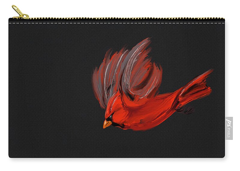 Birds Zip Pouch featuring the digital art Cardinal In Flight by Michael Kallstrom