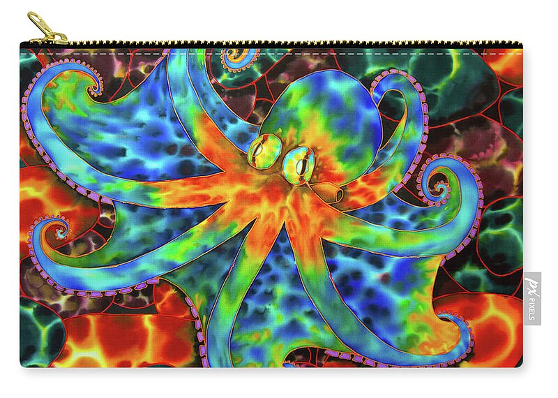 Jean-baptiste Design Zip Pouch featuring the painting Caribbean Octopus on Stone Bottom by Daniel Jean-Baptiste