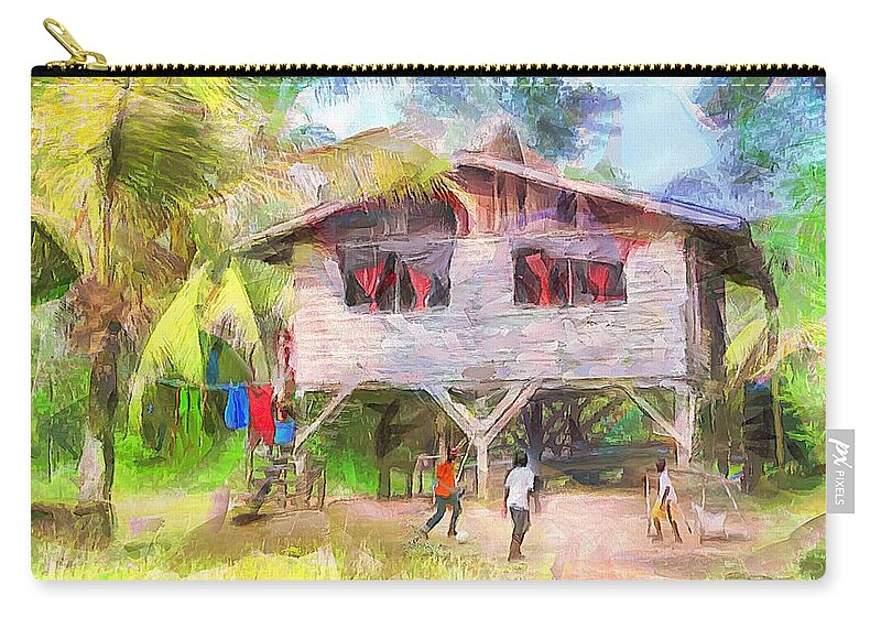 Caribbean Zip Pouch featuring the painting CARIBBEAN SCENES - Country House by Wayne Pascall