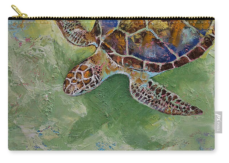 Caribbean Sea Turtle Zip Pouch featuring the painting Caribbean Sea Turtle by Michael Creese