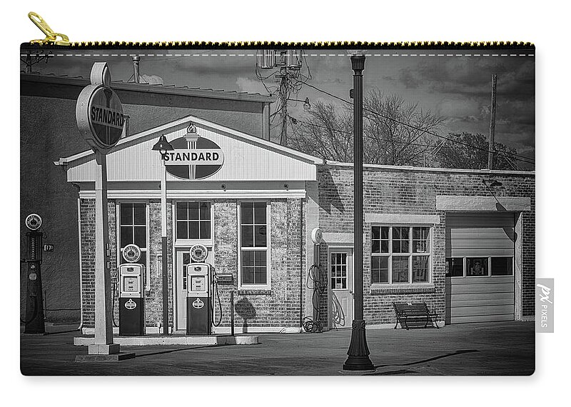 Gas Station Zip Pouch featuring the photograph Carls Standard Filling Station #2 by Susan Rissi Tregoning
