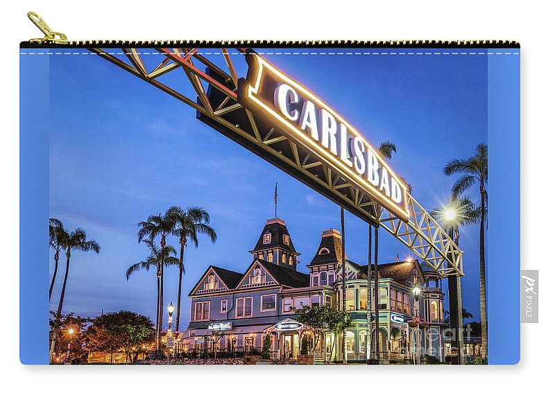 Carlsbad Zip Pouch featuring the photograph Carlsbad Welcome Sign by David Levin