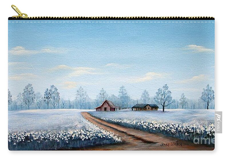 Landscape Zip Pouch featuring the painting Carolina Cottonfield by Jerry Walker