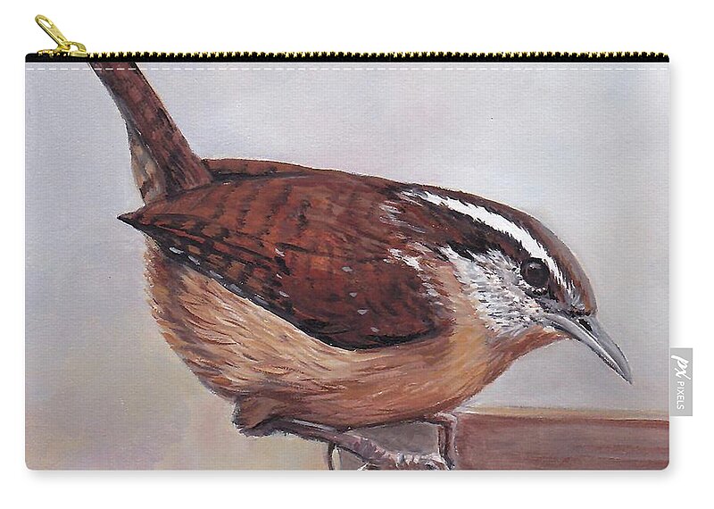 Wild Bird Zip Pouch featuring the painting Carolina Wren by Charlotte Yealey
