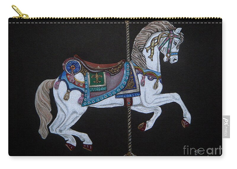 Carousel Horse Zip Pouch featuring the drawing Carousel Horse by Yvonne Johnstone