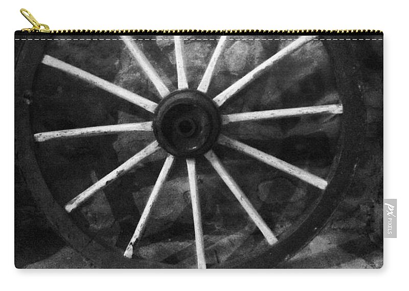Cartwheel Zip Pouch featuring the photograph Cartwheel at Dunster Stables B W by Joan-Violet Stretch