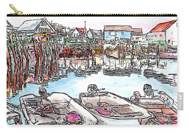 Pen Zip Pouch featuring the drawing Carvers Harbour with Boats , Vinal Haven, Maine by Michele A Loftus