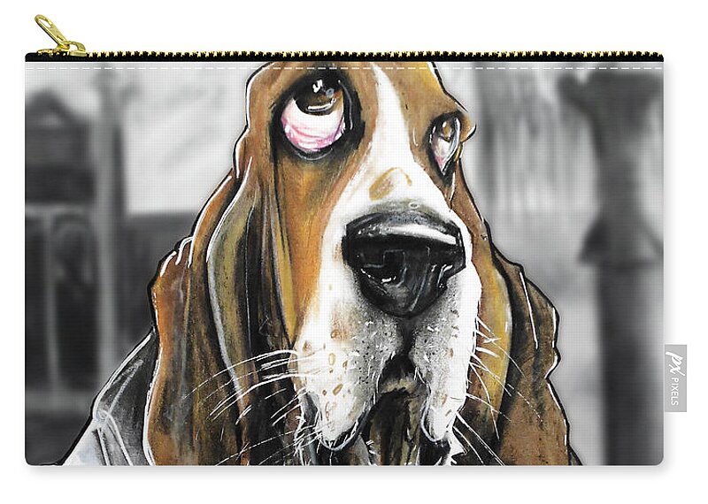 Dog Caricature Zip Pouch featuring the drawing Casablanca Basset Hound Caricature Art Print by John LaFree