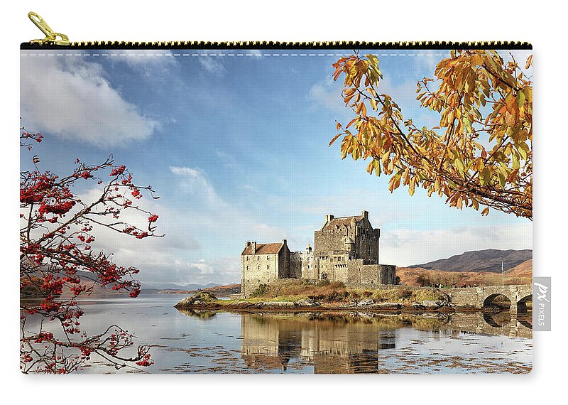 Eilean Donan Zip Pouch featuring the photograph Castle in Autumn by Grant Glendinning