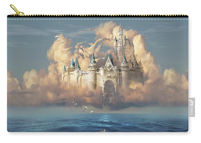 Dream Zip Pouch featuring the digital art Castle in the Sky by George Grie