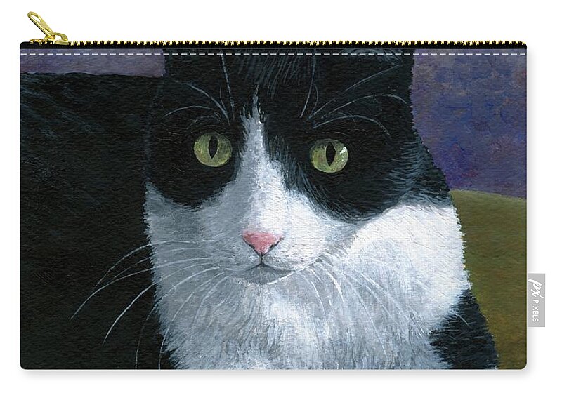 Cat Zip Pouch featuring the painting Cat 577 Tuxedo by Lucie Dumas
