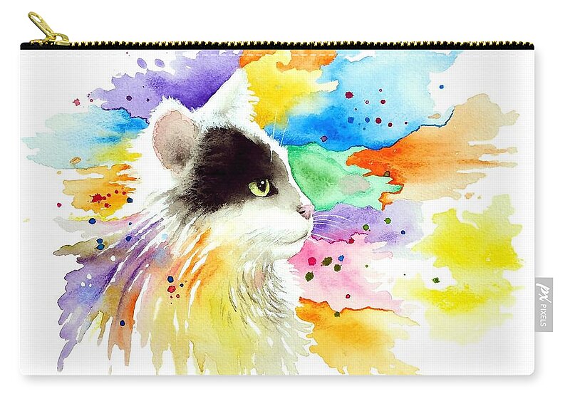 Cat Carry-all Pouch featuring the painting Cat 605 by Lucie Dumas
