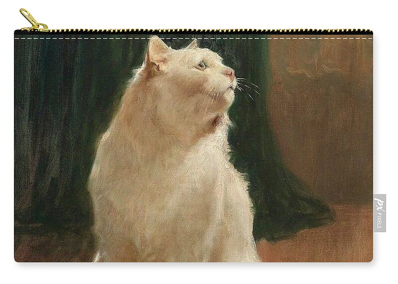 Arthur Heyer (1872-1931) Carry-all Pouch featuring the painting Cat And Butterflies by Arthur Heyer