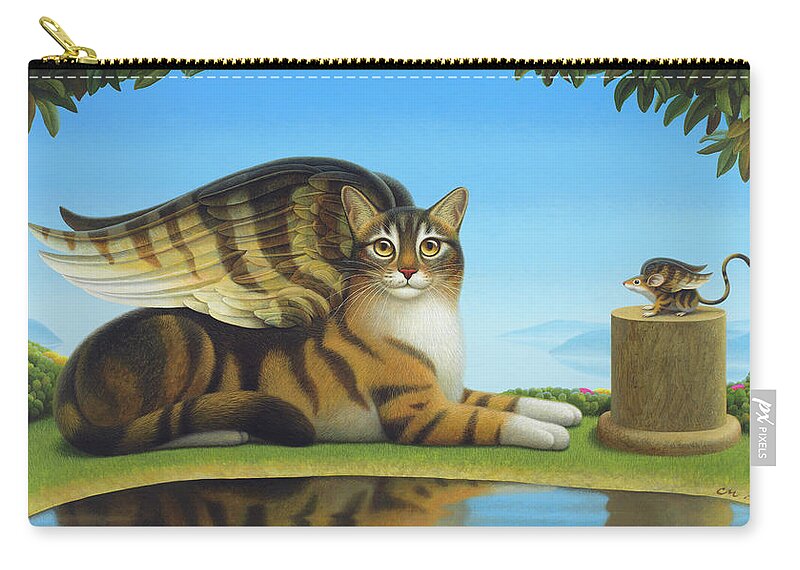 Cat Zip Pouch featuring the painting Cat and Mouse by Chris Miles