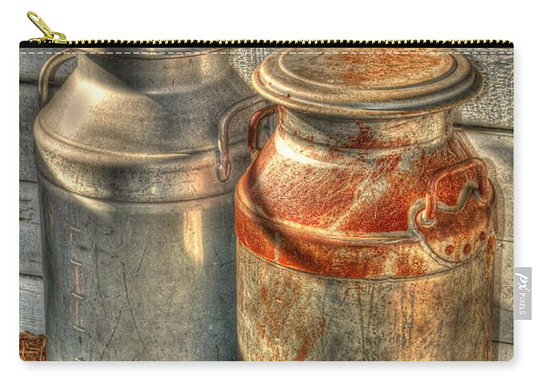 Cat Zip Pouch featuring the photograph Cat and the Churns by Chris Thaxter