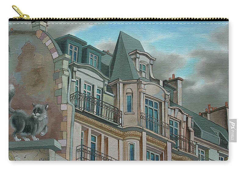 France Zip Pouch featuring the painting Cat from a Boulevard Montparnasse by Victor Molev