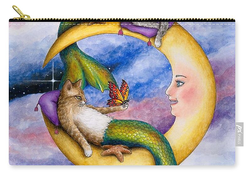 Cat Zip Pouch featuring the painting Cat Mermaid 29 by Lucie Dumas